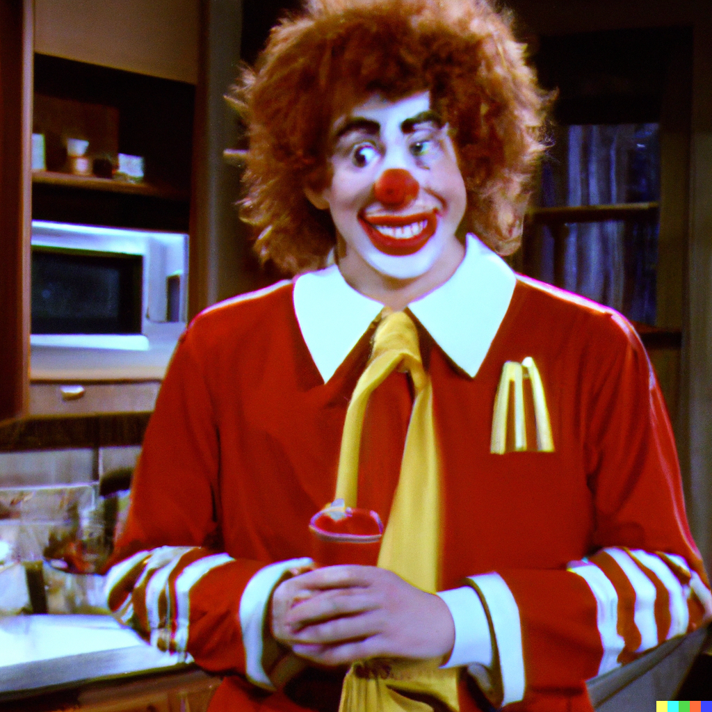 Paul × DALL·E 2 | A still of Ronald McDonald in an episode of Seinfeld ...