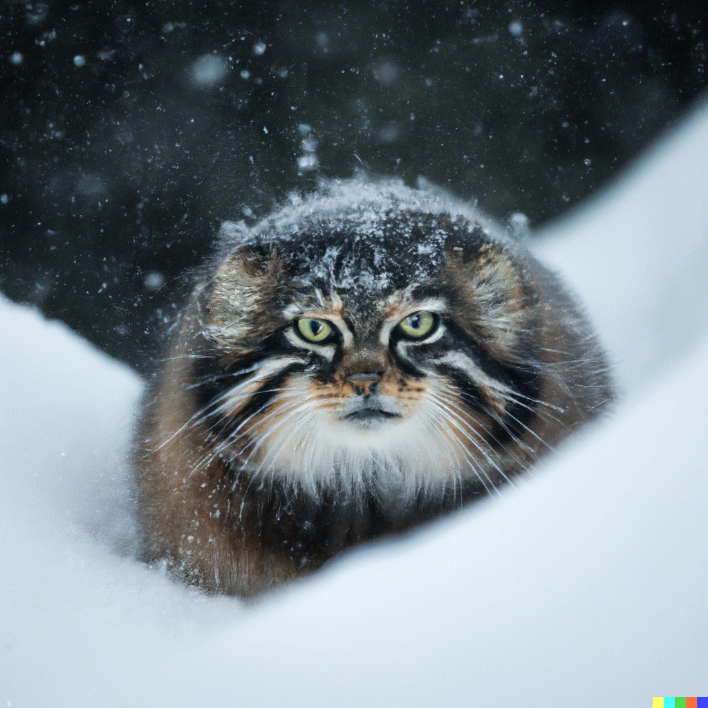 Prompt: A manul in a pile of snow during a snow storm,  National Geographic photo of the year