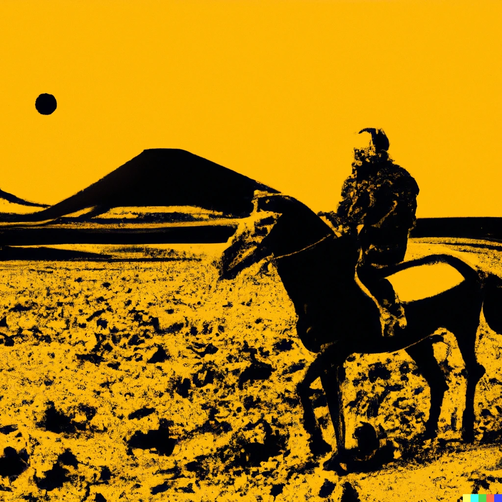 Prompt: A man on black horse on mars
