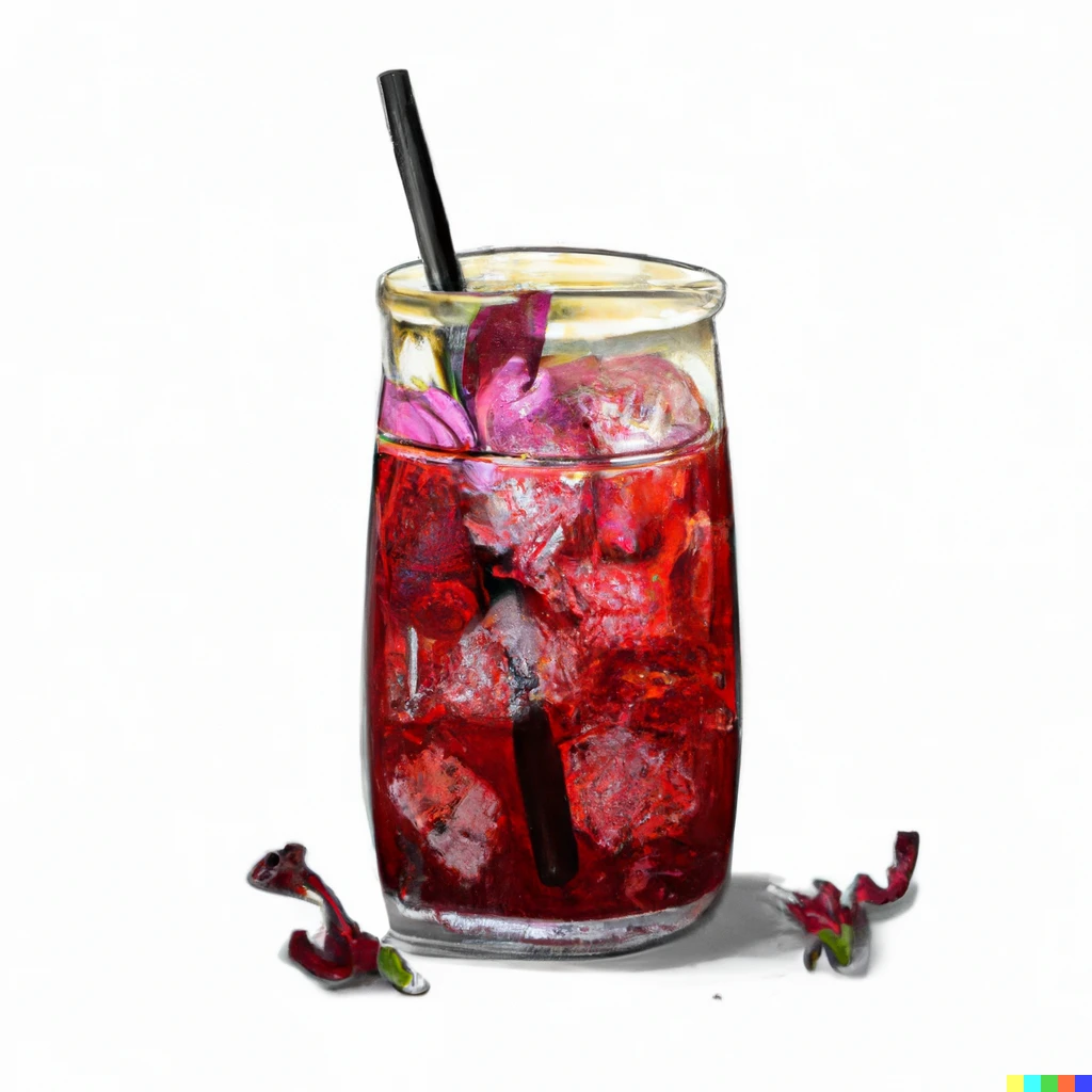 Prompt: hibiscus iced tea, digital art.