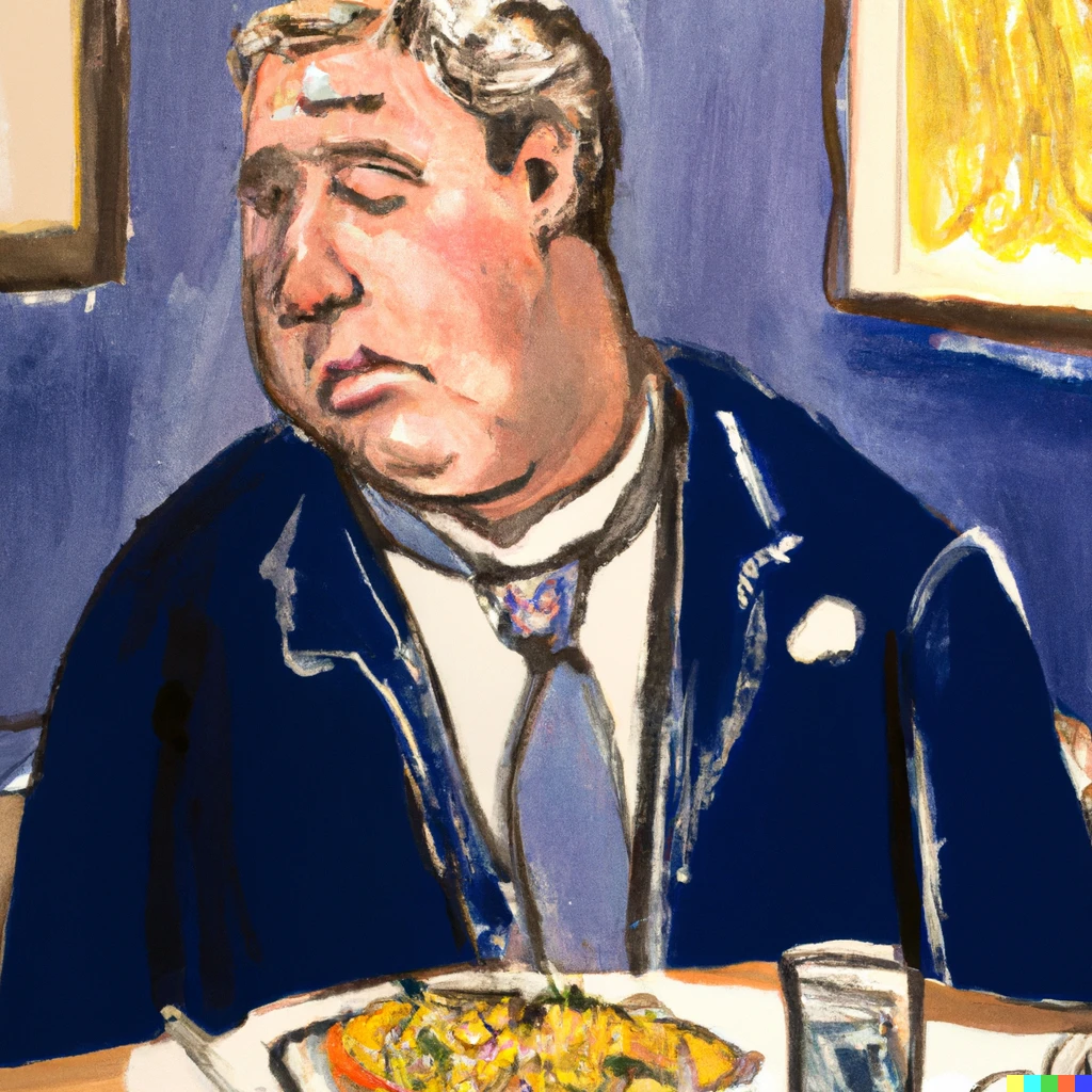 Prompt: Prince andrew sweating in a pizza express in woking in the style of an 18th century painting 
