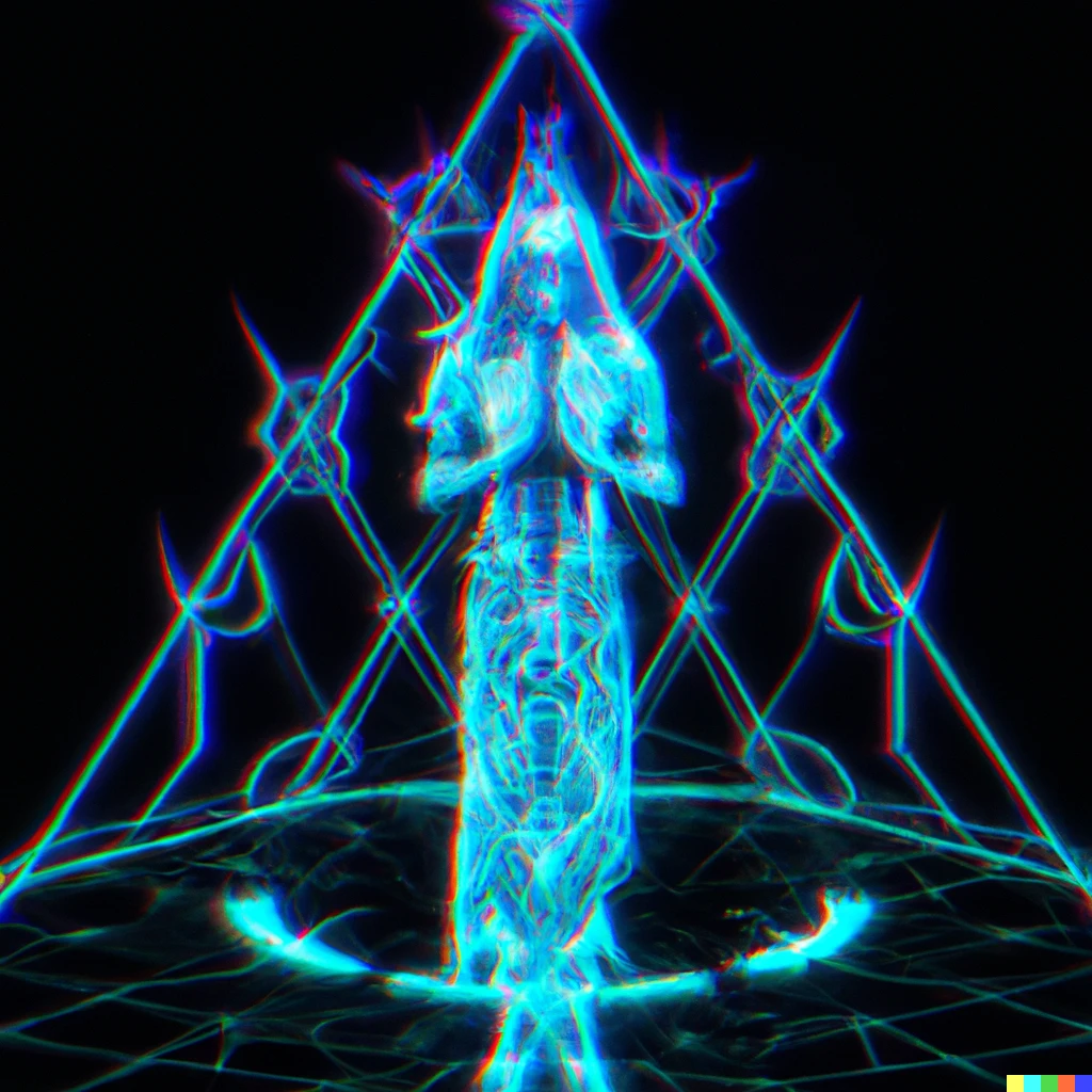 Prompt: Digital Shamanism praying futuristic neon 3D render