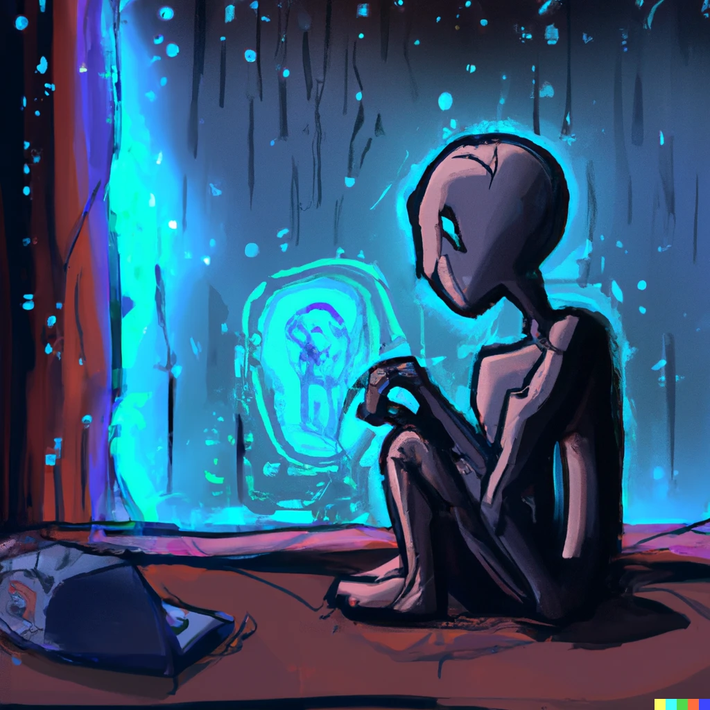 Prompt: AI contemplating it's existence in the metaverse  