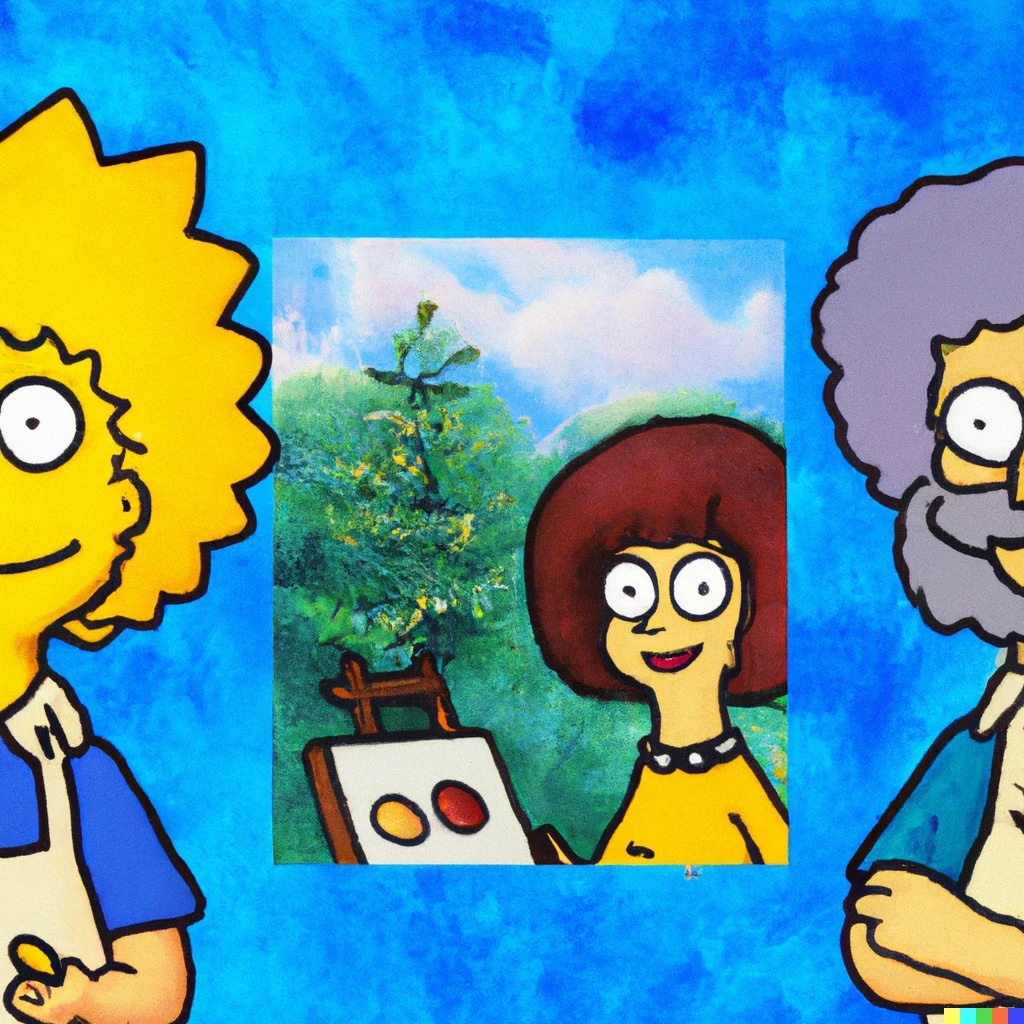 Prompt: Simpson characters in Bob Ross style
