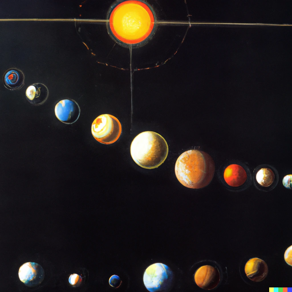 Prompt: An oil painting of the solar system painted by Benito Quinquela Martin