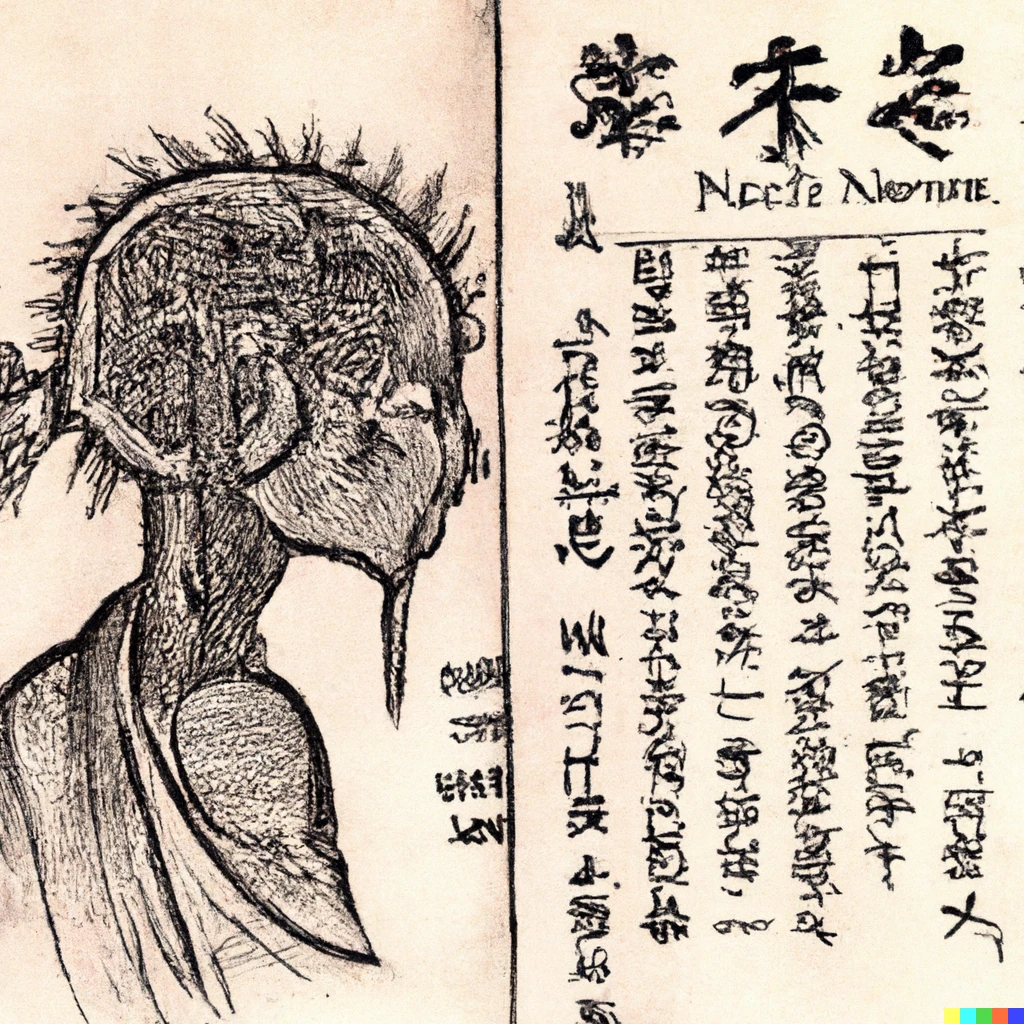Prompt: Pre-modern japanese scroll about neuroscience
