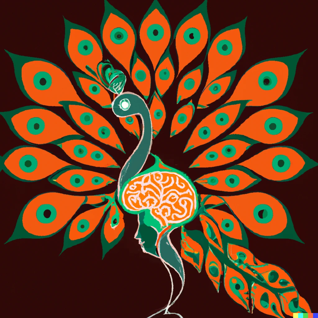 Prompt: A drawing of a brain in art deco style