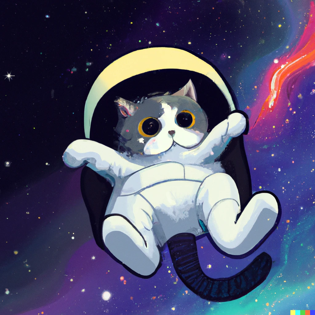 Prompt: An astronaut cat floating in space with colorful galaxy in the background, digitial art