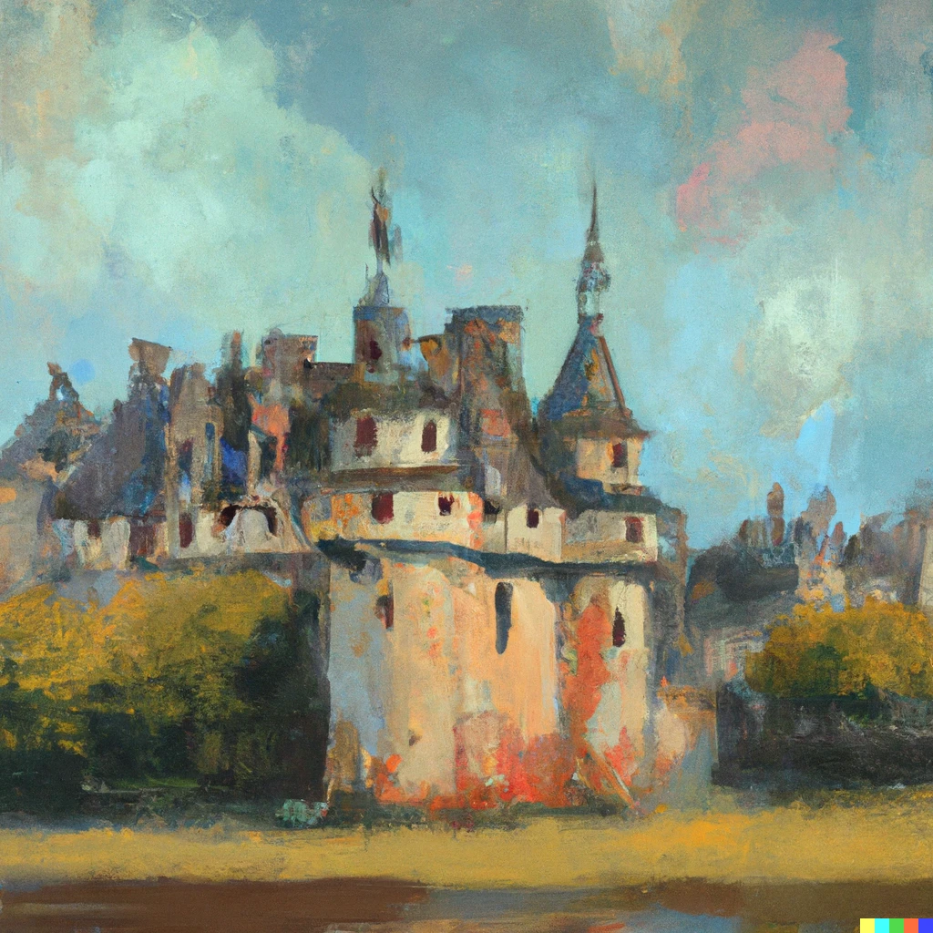 Prompt: Impressionist painting of a French Chateaux, digital art