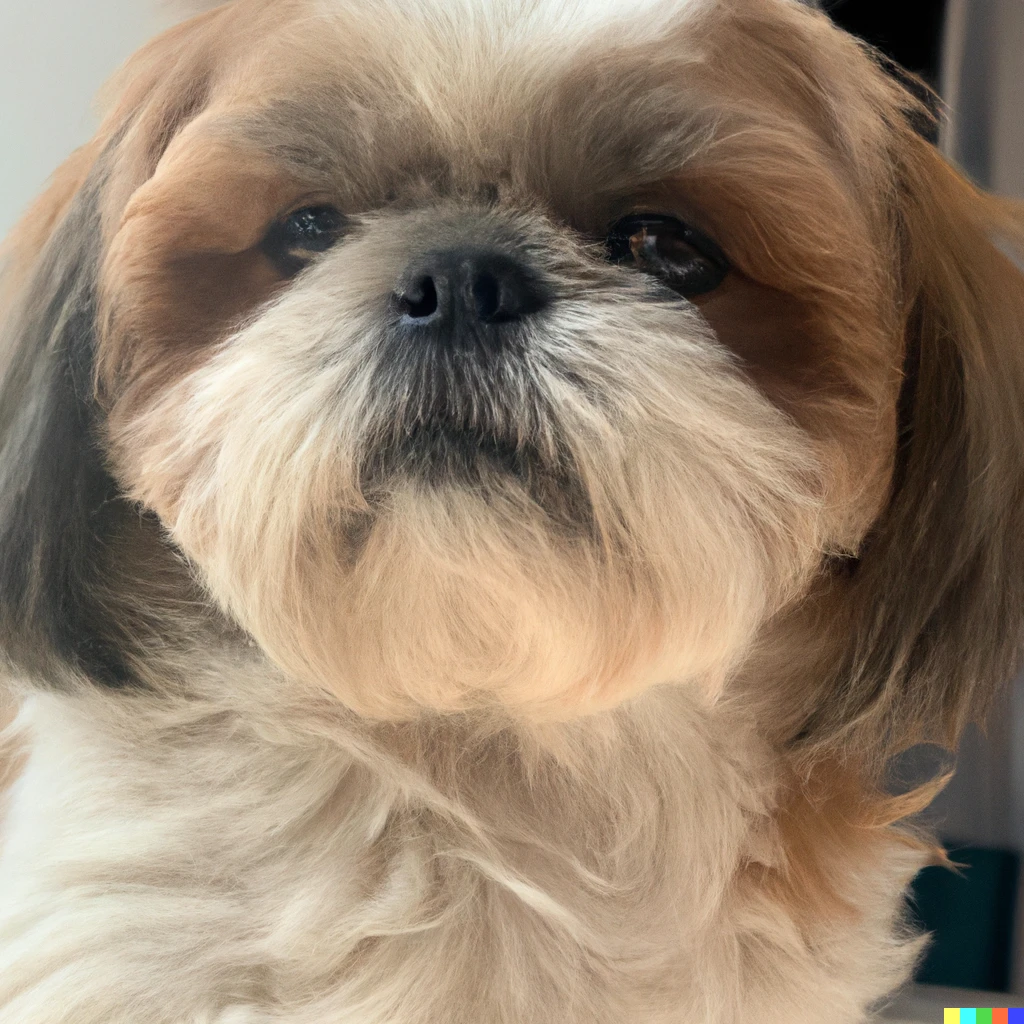 Prompt: a cute brown and white shihtzu with a mountain of spirit