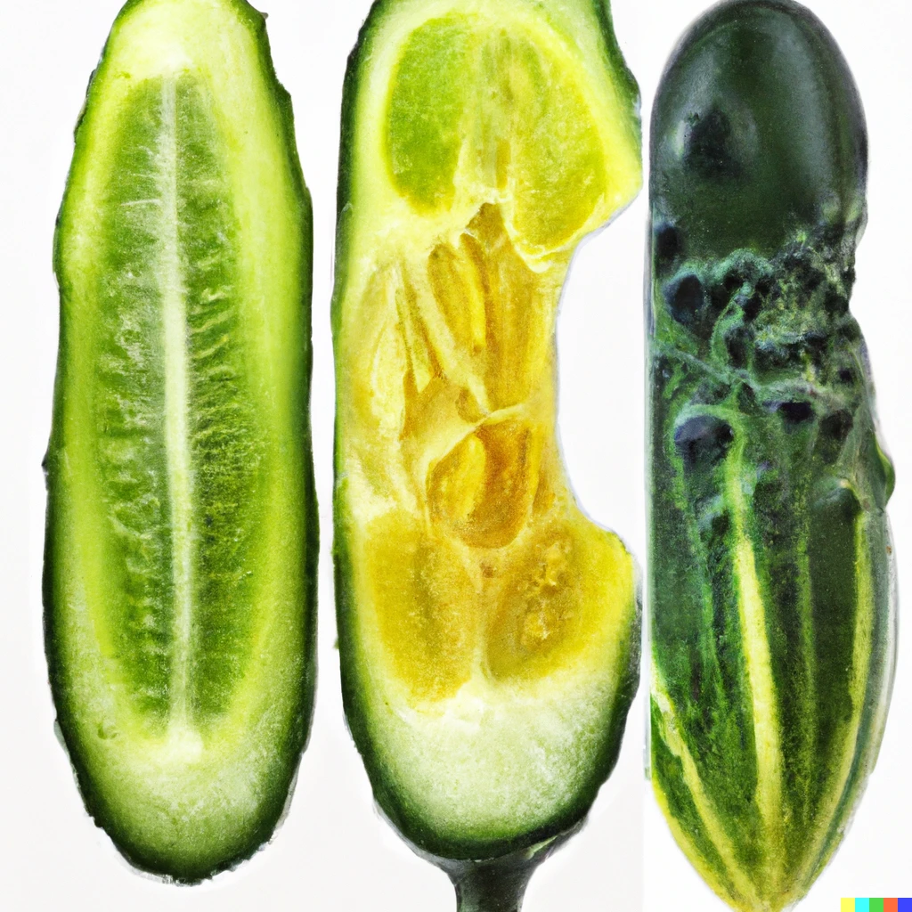 Prompt: three variations on a cucumber, mixed media