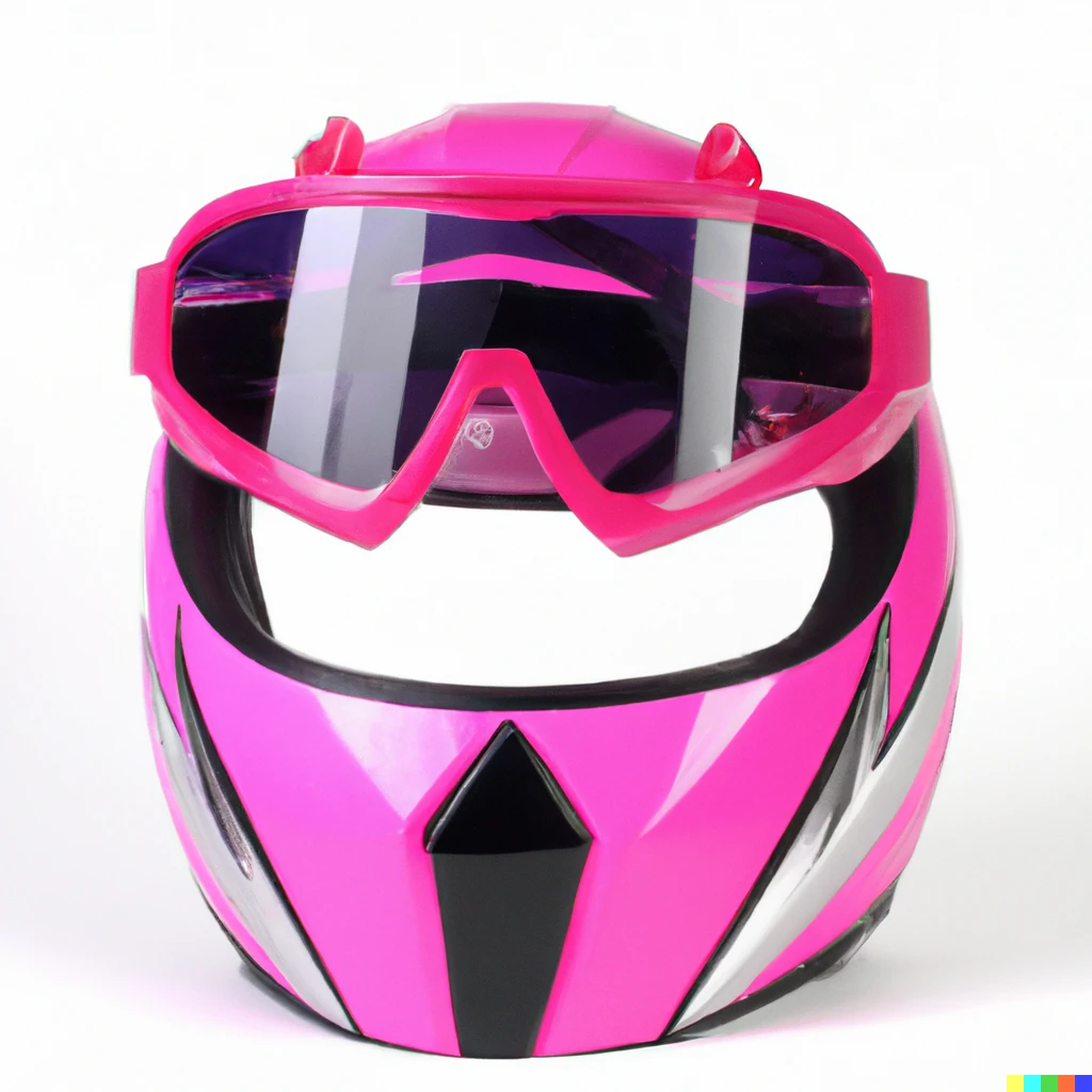 Prompt:  pink power ranger helmet with the glasses of Bret "The hitman" Hart