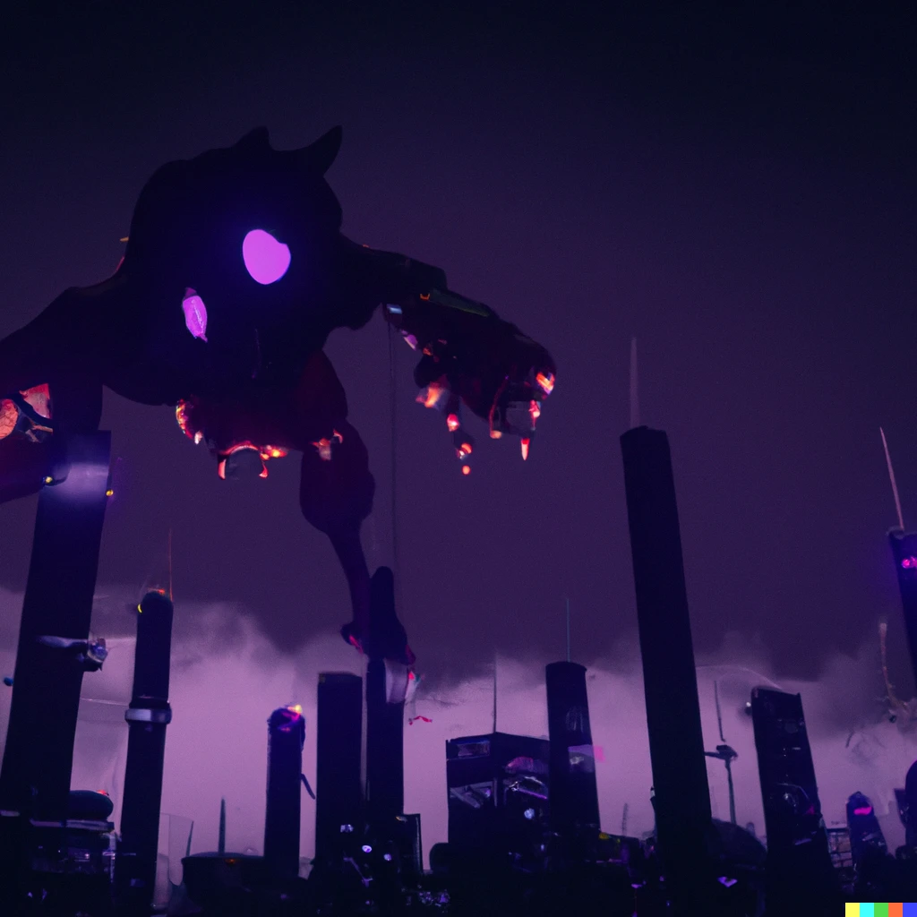 Prompt: A realistic terrifying purple creature towering over a destroyed city at night photorealistic practical effects 4K