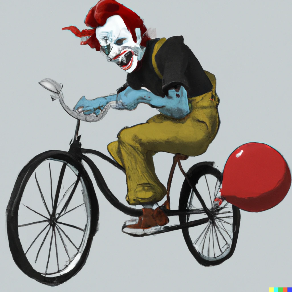 Prompt: Pennywise riding a bike 