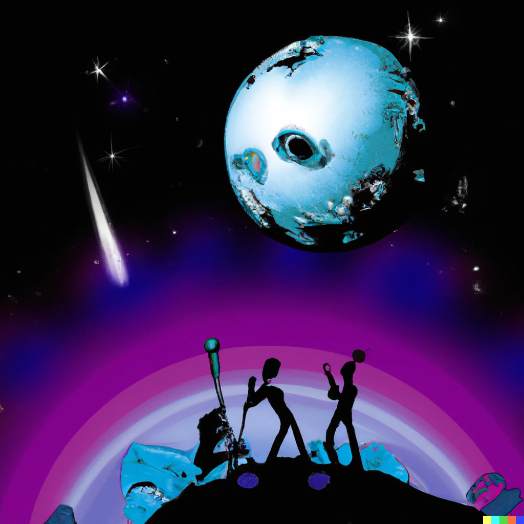 Prompt: A rock concert on the moon in a rave setting