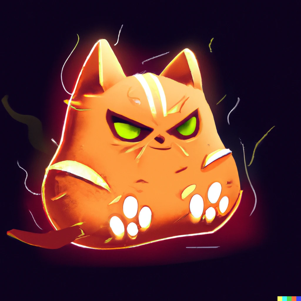Prompt: Cyberpunk red cat in the shape of an potato