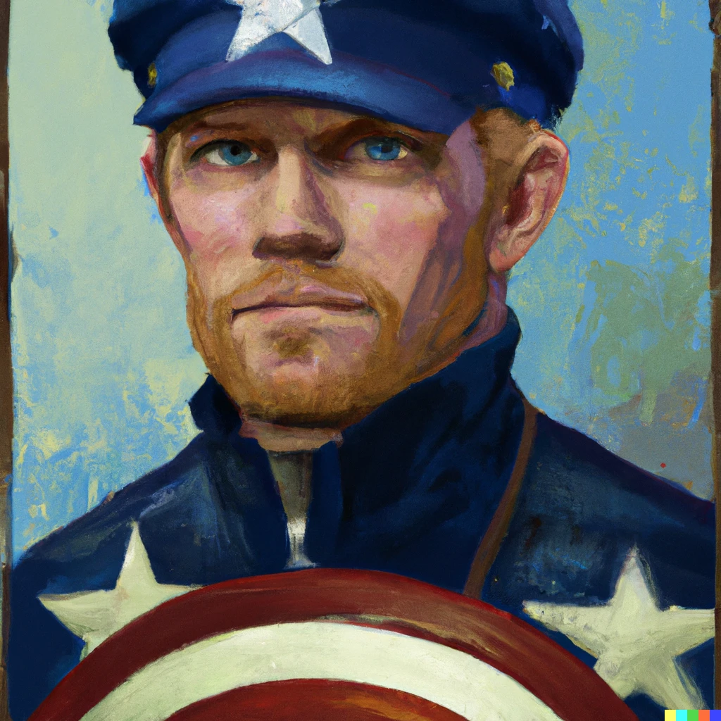 Prompt: Portrait of Captain America by Vincent van Gogh