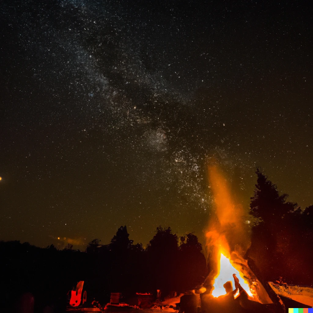 Prompt: Campfire on a hot night with the milky way in the sky