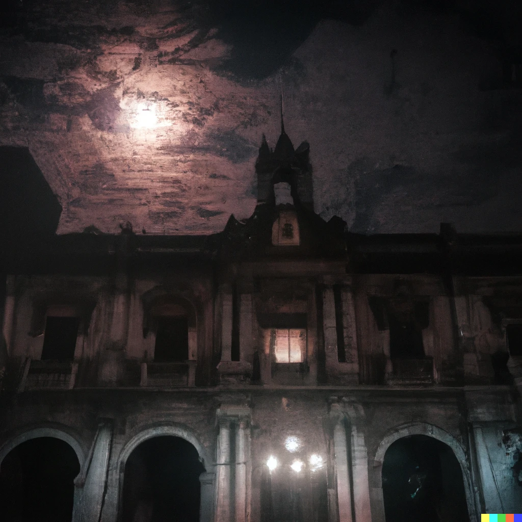 Prompt: Streets of Manila, gothic architecture, gloomy cloudy night, full moon
