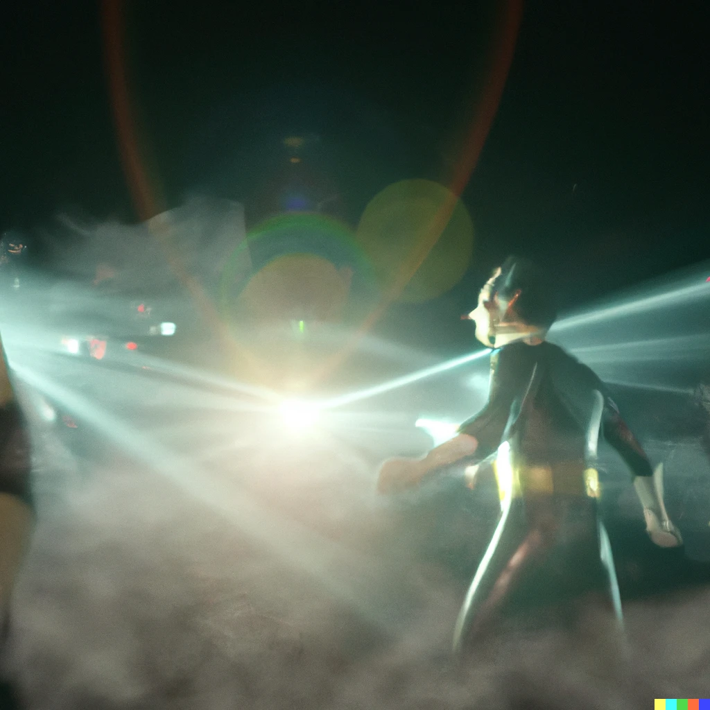 Prompt: Iconic comic book superheroes performing at a rock concert, fog effects, concert lights, photography, 4k, HD.