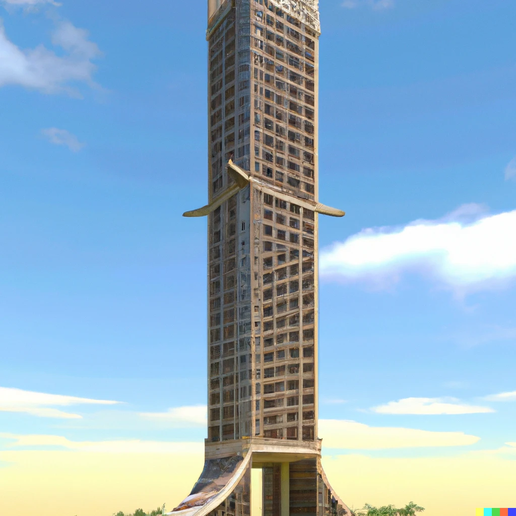 Prompt: Full view of a megatall skyscraper in the style of traditional Philippine architecture, 3d render, long-distance