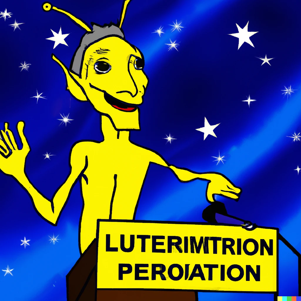 Prompt: A libertarian extraterrestrial campaigns for a constitutional amendment which would allow him to run for president.