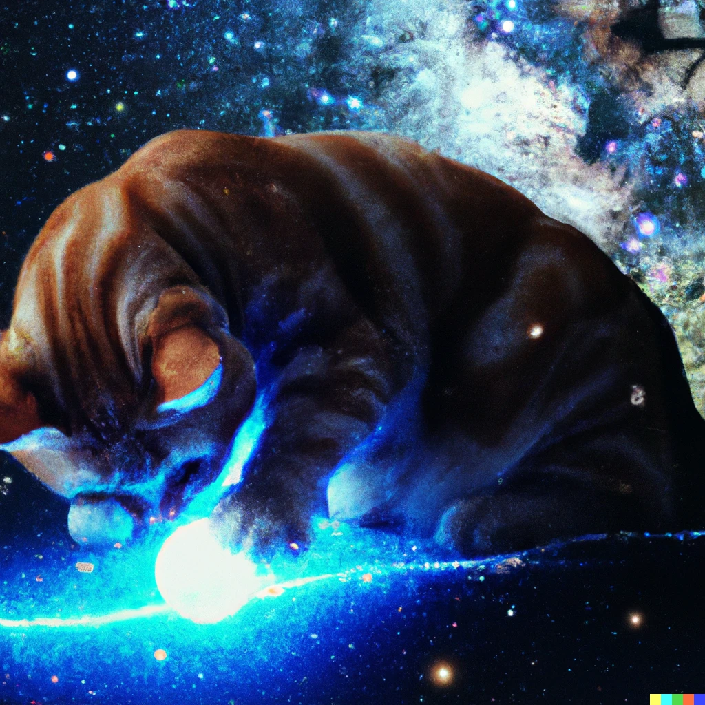 Prompt: A cat playing with a galaxy 