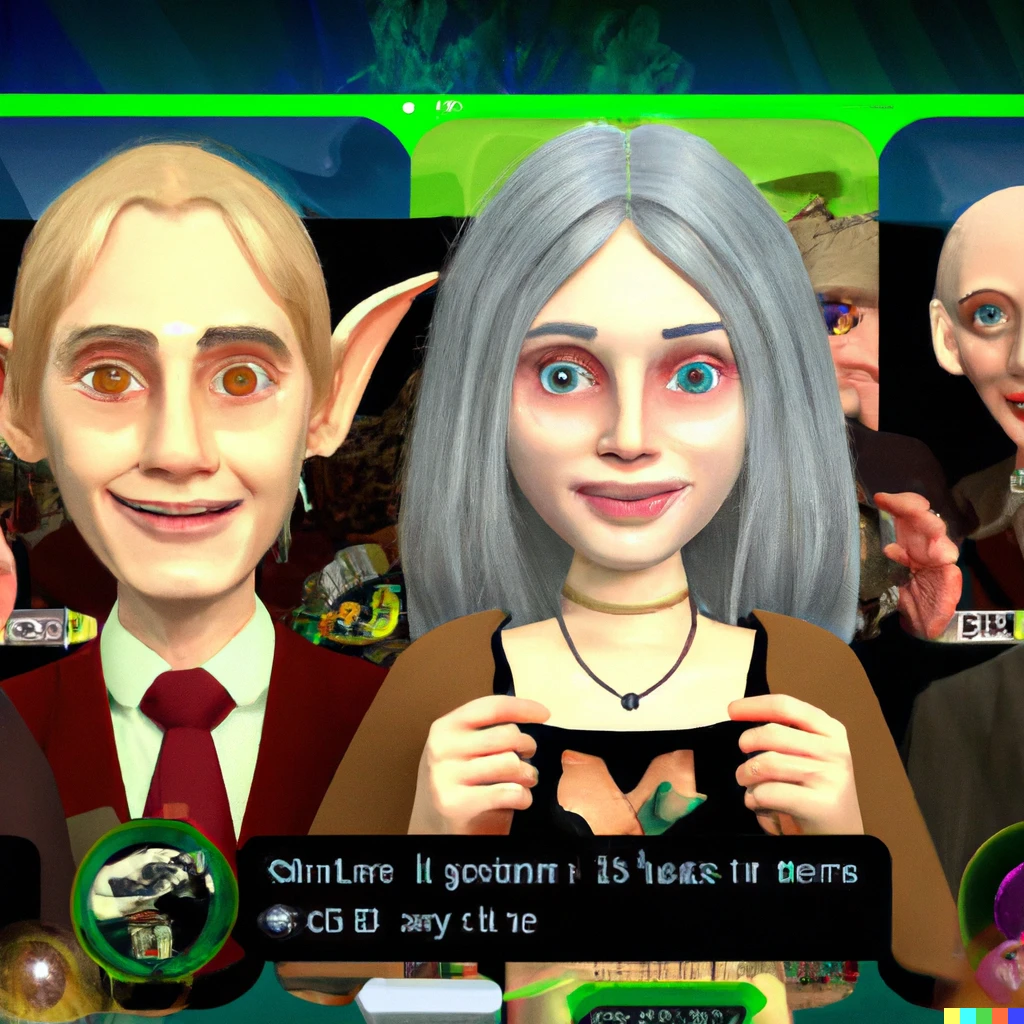 Prompt: screenshot of funny video dating sim with gollum and the lord of the rings cast 