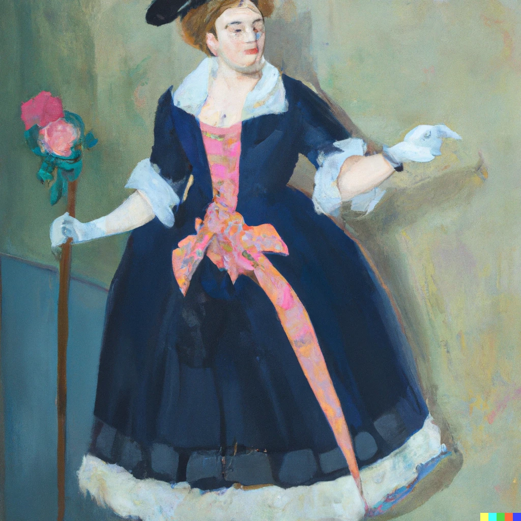 Prompt: Mademoiselle Victorine in costume in style of Edouard Manet