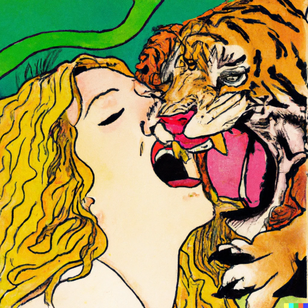 Prompt: Stevie nicks being eaten by a tiger
