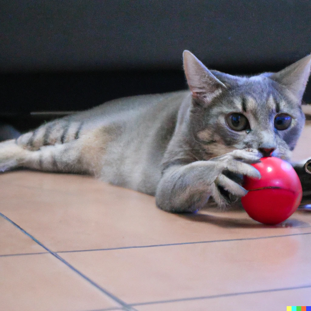 Prompt: A cat playing with a red ball | 786