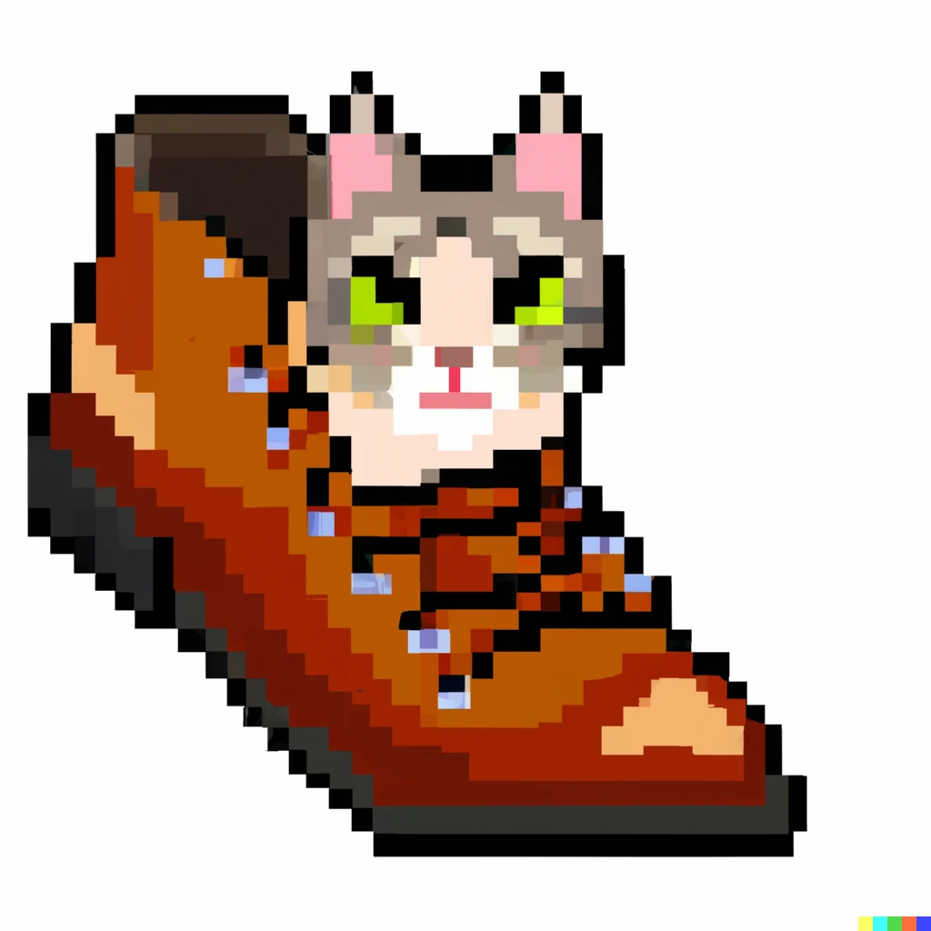 Prompt: Cute cat in a large shoe, pixel art 