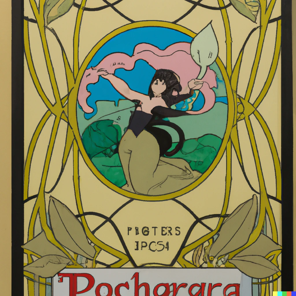 Prompt: A pokémon card designed by Alphonse Mucha