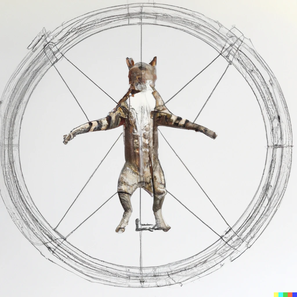 Prompt: The Vitruvian Tabaxi, drawing by Leonardo da Vinci