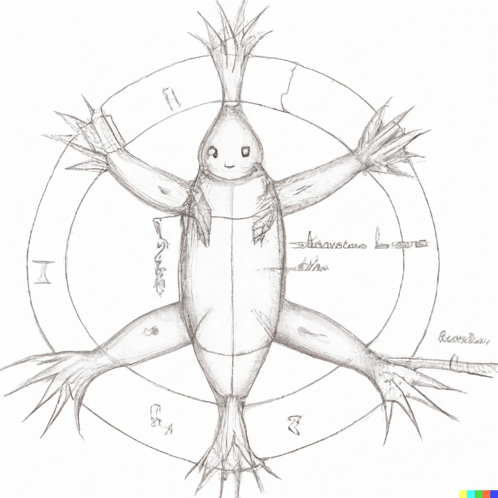 Prompt: The Vitruvian axolotl, drawing by Leonardo da Vinci
