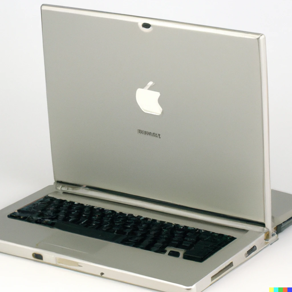 Prompt: Official product shot of a Powerbook with an L-shaped screen