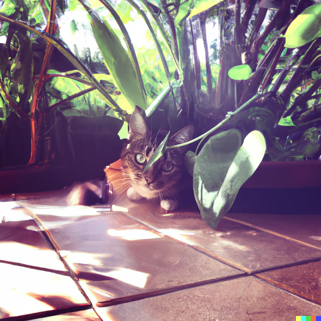 Prompt: High-quality nature photograph of a cat in the jungle