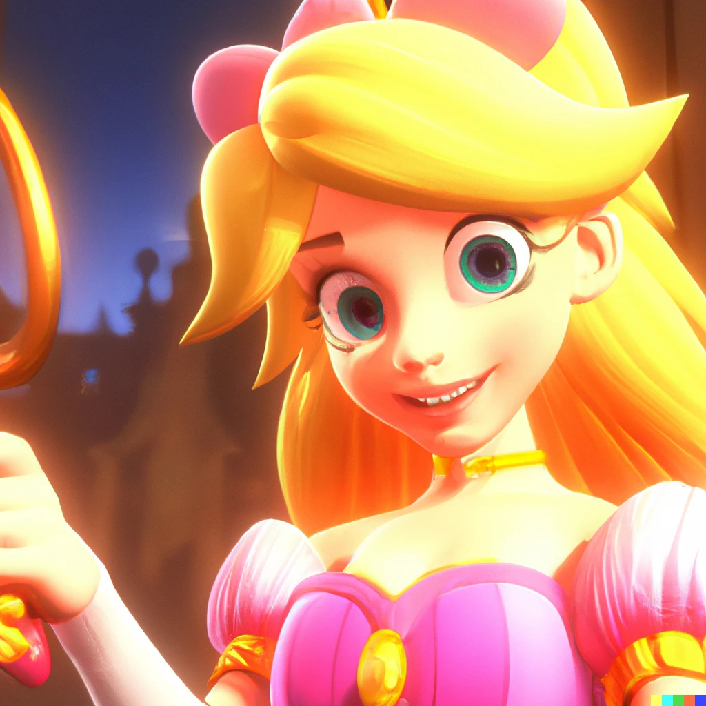 Prompt: Princess Peach, Screen shot of Kingdom Hearts 3
