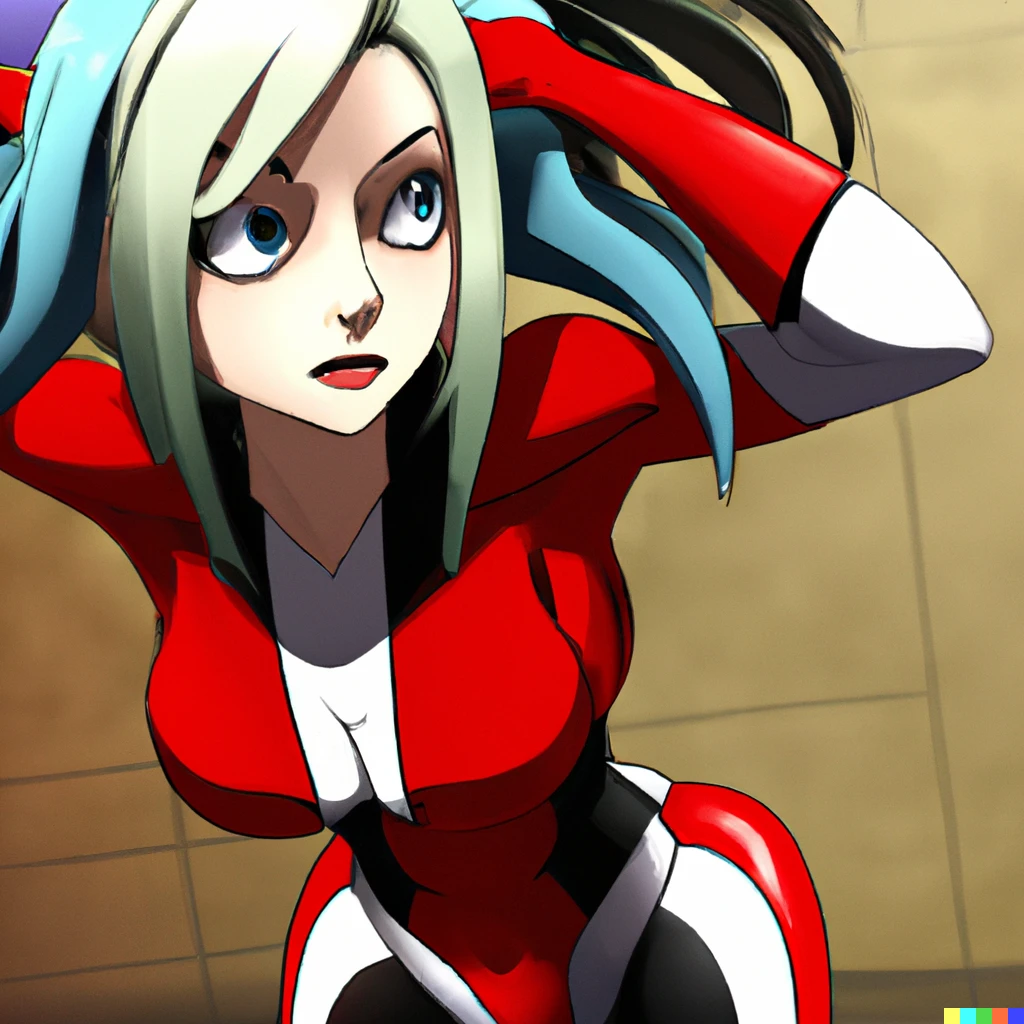 Prompt: Harley Quinn, screenshot from My Hero Academia 