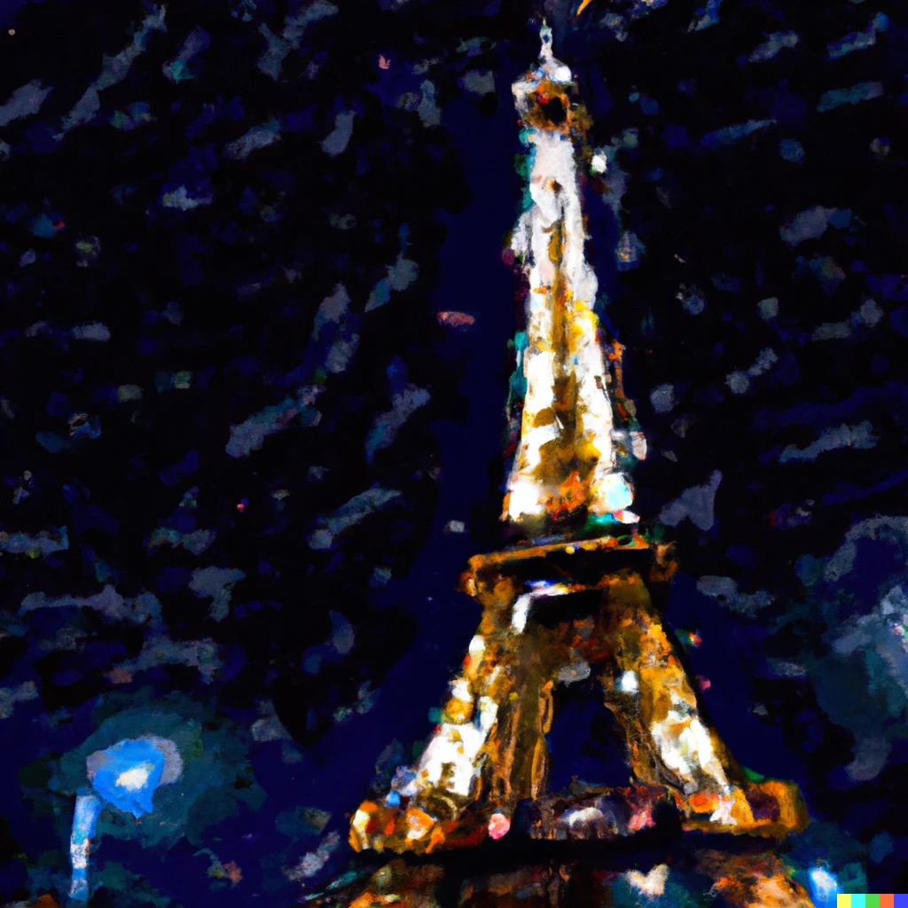 Prompt: painting of Eiffel Tower at night
