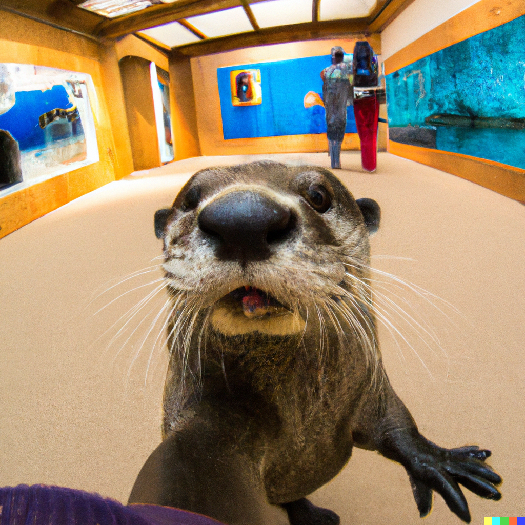 Fuzzy Dalle River Otter Selfie At An Art Gallery Wide Angle Lens