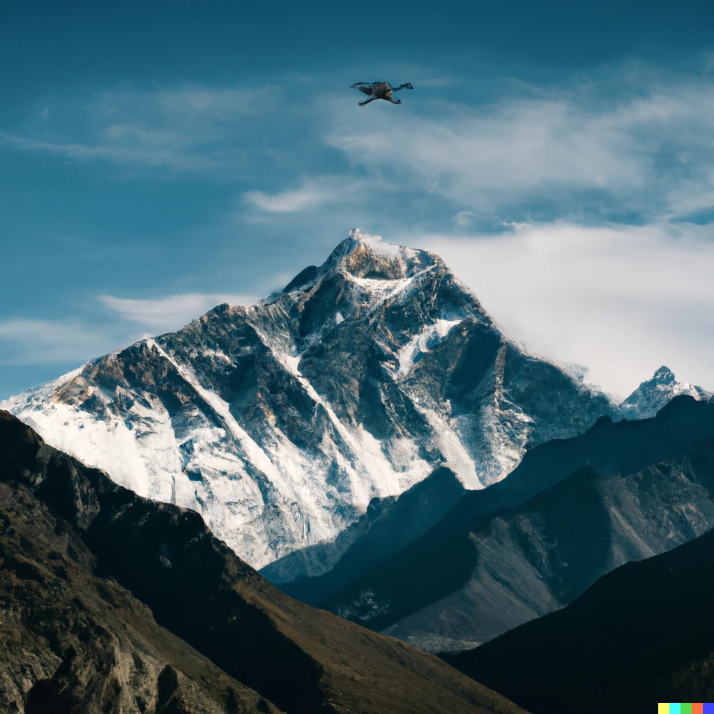 Prompt: a drone flying over Everest