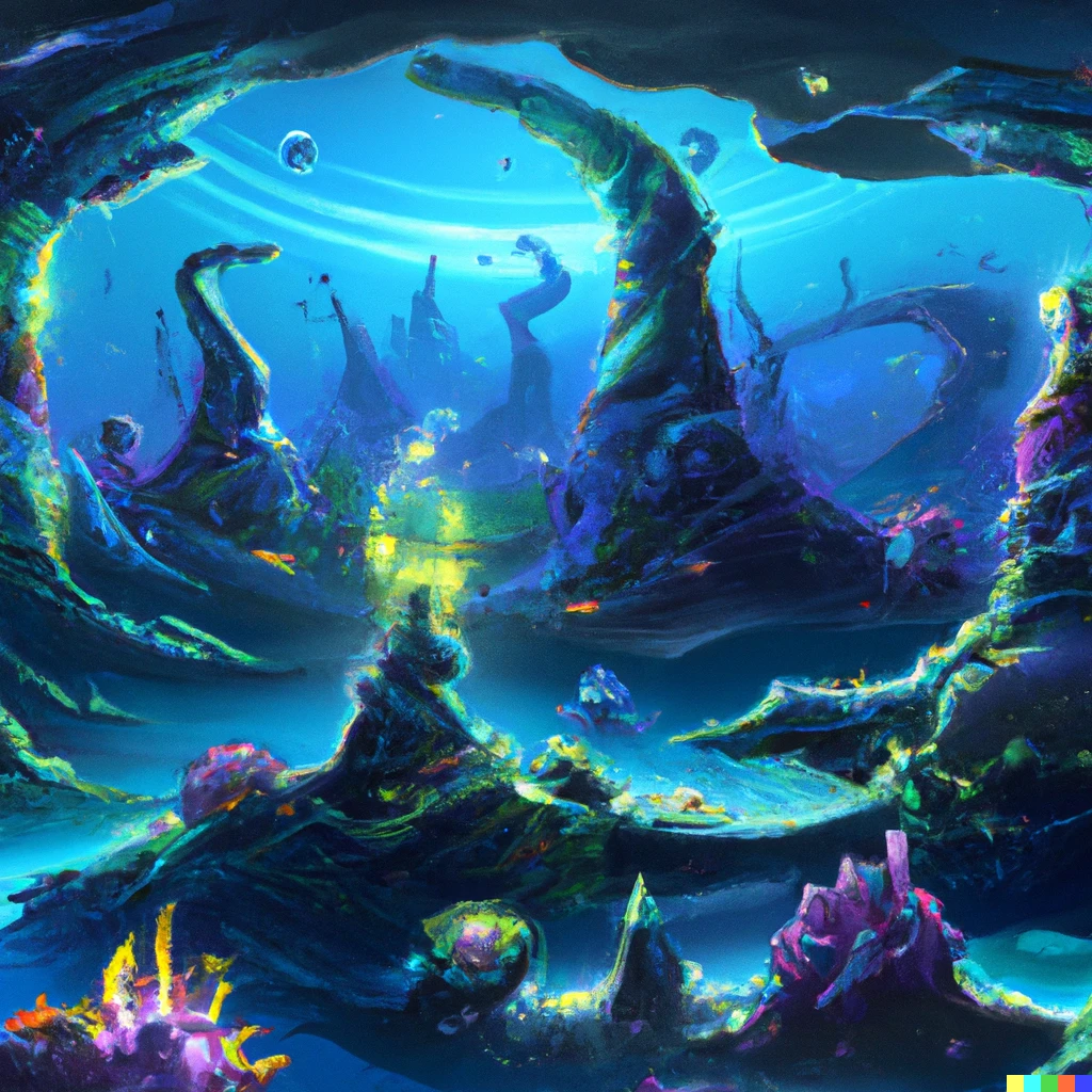 Prompt: the deep sea in pandora from the movie avatar