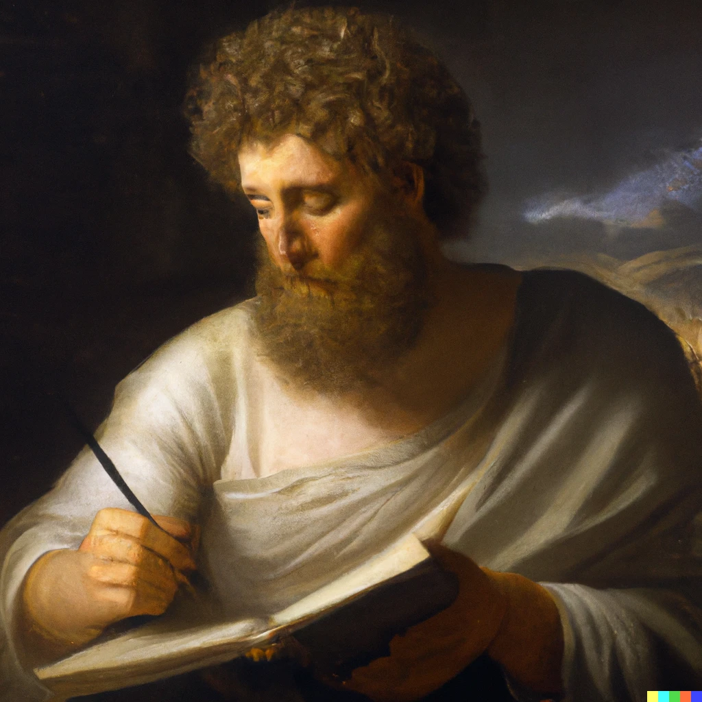 Prompt: Marcus Aurelius writing his book "Meditations", painted by Alexander Roslin