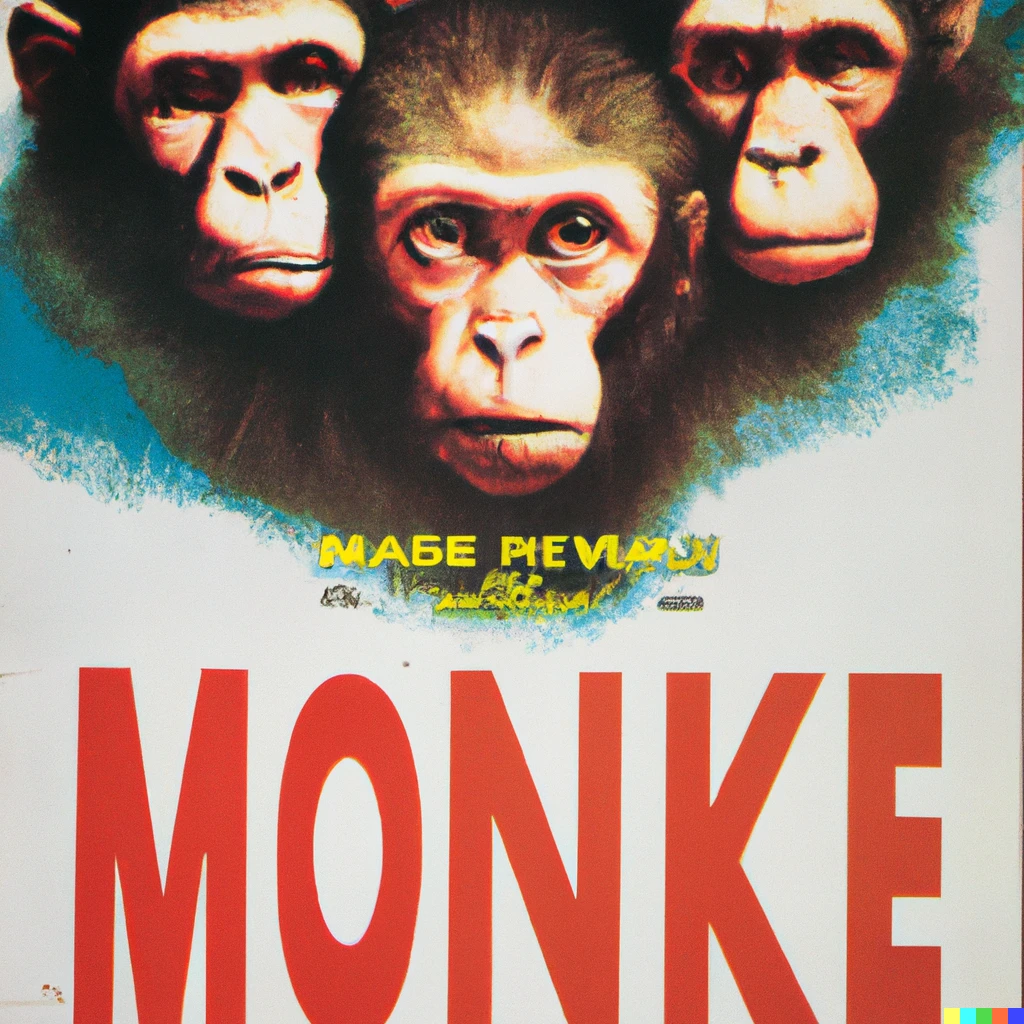 Prompt: Sci-fi movie starring monkeys, poster from 1978